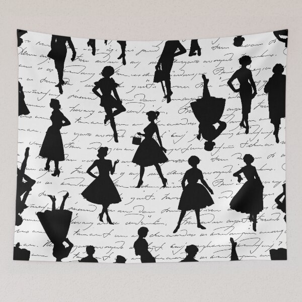 Item preview, white script mid century 1950s vintage silhouette women designed and sold by Gossip Rag.
