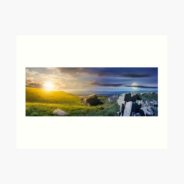 time change over the panorama of Runa mountain Art Print