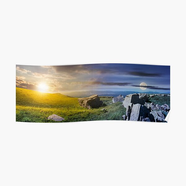 time change over the panorama of Runa mountain Poster