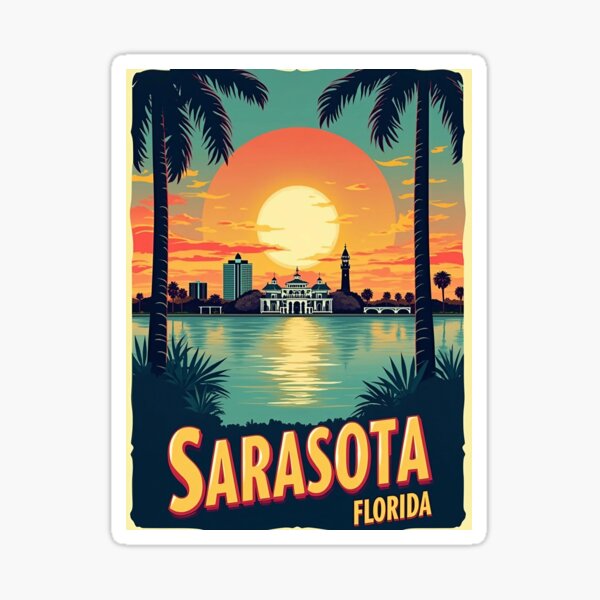 Item preview, Sarasota Florida Retro Poster | Colorful Pop Art Wall Art | Vintage Beach Vibes | Florida Coastal Decor | 80s Aesthetic Travel Print designed and sold by PaintedPixels01.