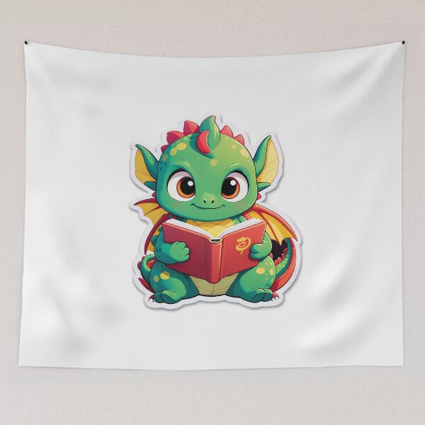 Item preview, Dragon reading a book for book lover, reader, teacher librarian designed and sold by AnimalMenagerie.