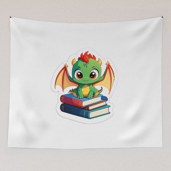 Item preview, Dragon sitting on  a stack of books for book lover, reader, teacher librarian designed and sold by AnimalMenagerie.
