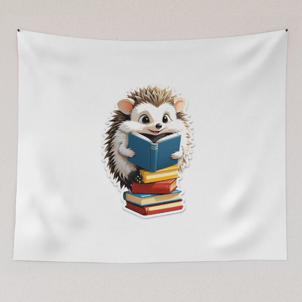 Item preview, Hedgehog sitting on a stack of books for book lover, reader, teacher librarian designed and sold by AnimalMenagerie.