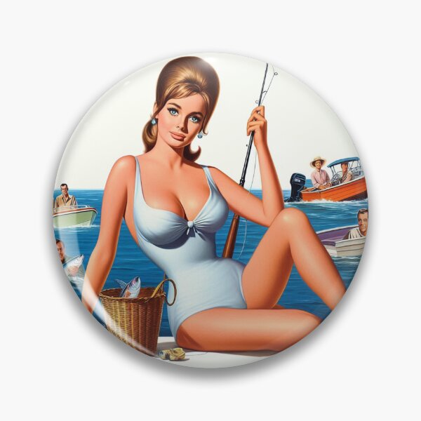 Item preview, Retro Fishing Girl designed and sold by PulpVintage.