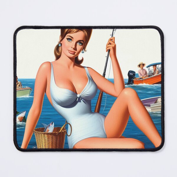 Item preview, Retro Fishing Girl designed and sold by PulpVintage.