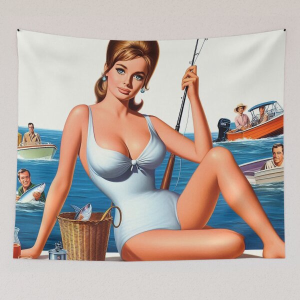Item preview, Retro Fishing Girl designed and sold by PulpVintage.
