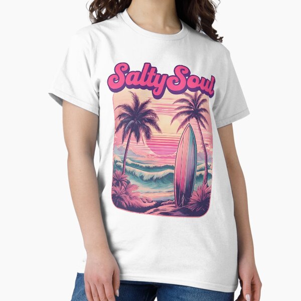 Salty Soul Retro Surfboard Sunset – Beach Vibes Aesthetic Design Classic T-Shirt