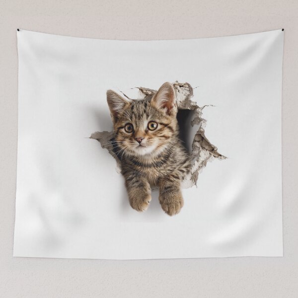 Item preview, Adorable tabby kitten peeking through a 3D hole in a wall. designed and sold by WickedChilli.