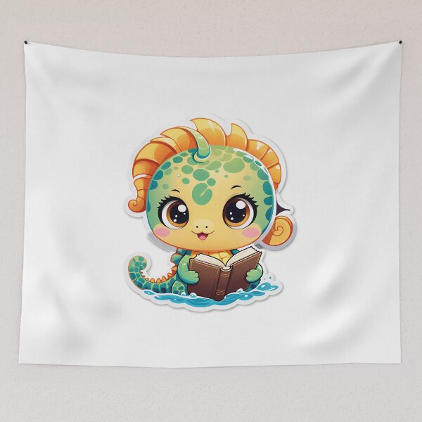 Item preview, Seahorse reading a  book for book lover, reader, teacher librarian designed and sold by AnimalMenagerie.