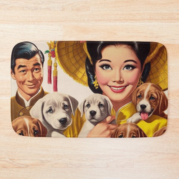 Item preview, Retro Girl and Puppies designed and sold by PulpVintage.