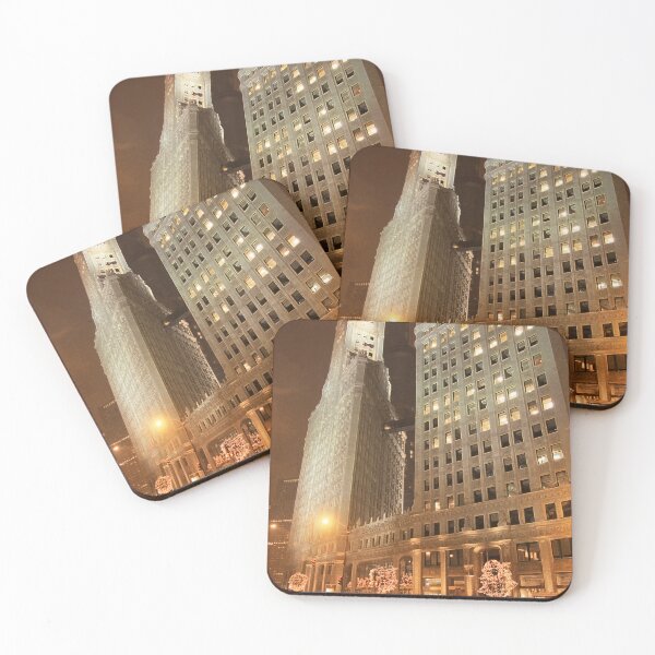 Item preview, Snowfall in the Loop – Nighttime Lights and Art Deco Skyline designed and sold by Maryna Gumenyuk.