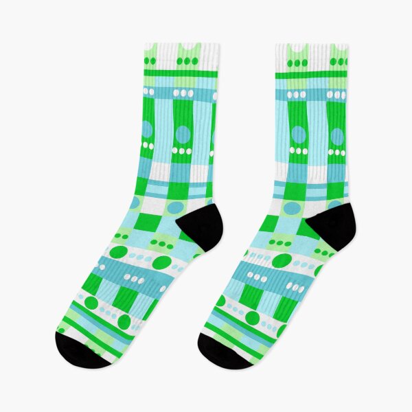 Aperçu de l'œuvre Motif géométrique sans couture à pois et carreaux bleus et verts créée et vendue par Sharon Schwalbe.