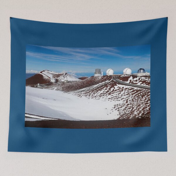 Item preview, Mauna Kea Summit with Snow and Astronomical Observatories under Blue Sky designed and sold by Maryna Gumenyuk.