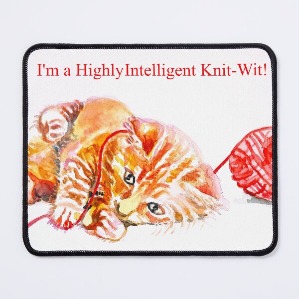 Item preview, Ginger Tabby Cat "I'm An Intelligent Knit-Wit!" - Funny Knitting Design designed and sold by Sarah Rajkotwala.