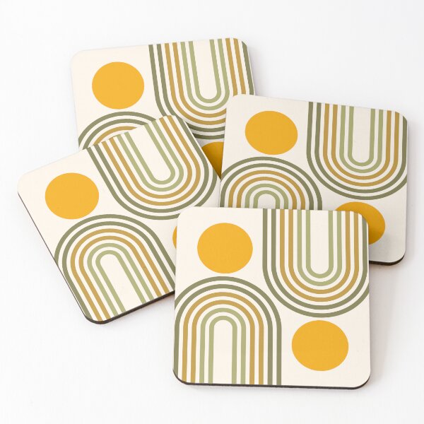 Item preview, Mid Century Modern Geometric Rainbow and Sun Abstract a1 in Tropical Sage Gold Earthy designed and sold by nineFlorals.