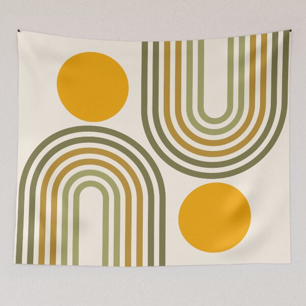 Item preview, Mid Century Modern Geometric Rainbow and Sun Abstract a1 in Tropical Sage Gold Earthy designed and sold by nineFlorals.