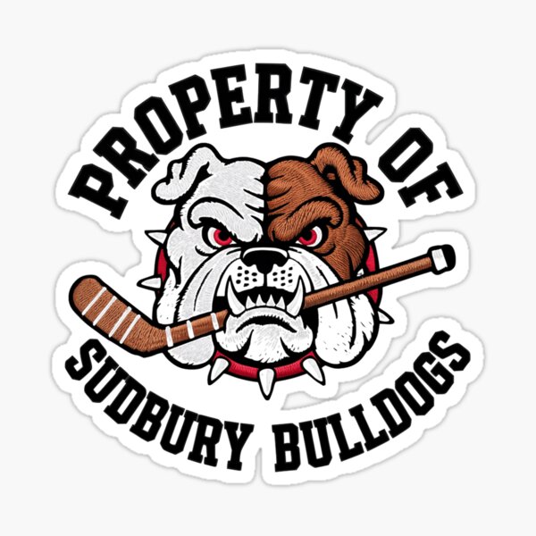 Vista previa del artículo con la obra «Propiedad de los amantes del hockey de Jersey de los Bulldogs de Sudbury: un bulldog fuerte», diseñado y vendido por SkeletonsDanger.
