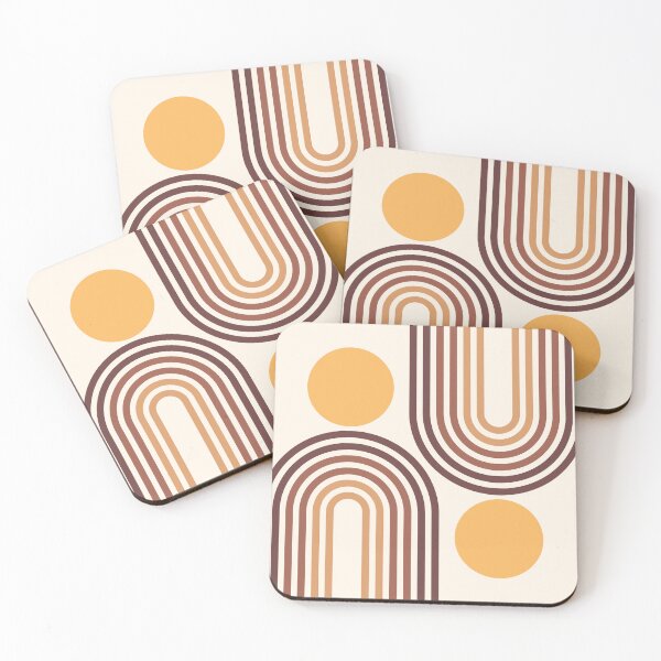 Item preview, Mid Century Modern Geometric Rainbow and Sun Abstract a8 in contemporary pastel brown gold designed and sold by nineFlorals.