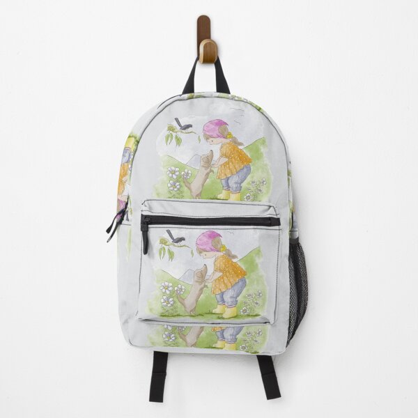 Item preview, Girl Puppy Bird Flowers Mountains Illustration designed and sold by Jaana Day.