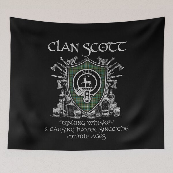 Item preview, Clan Scott Green drinking whiskey and causing havoc heritage crest tartan plaid designed and sold by Clan1093.