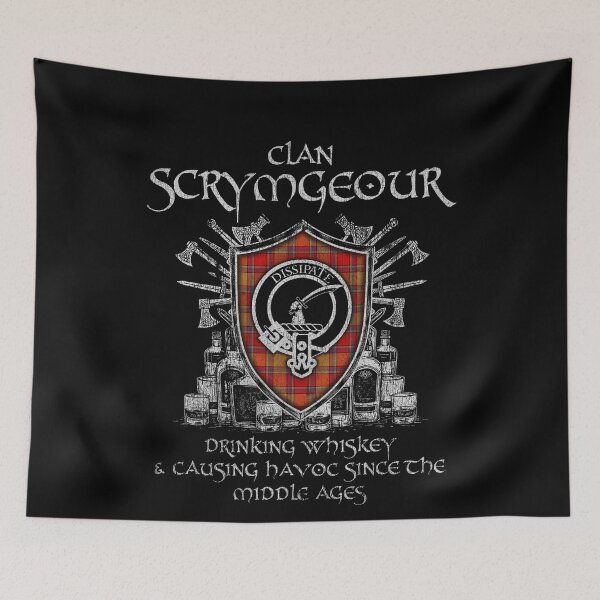 Item preview, Clan Scrymgeour drinking whiskey and causing havoc heritage crest tartan plaid designed and sold by Clan1093.
