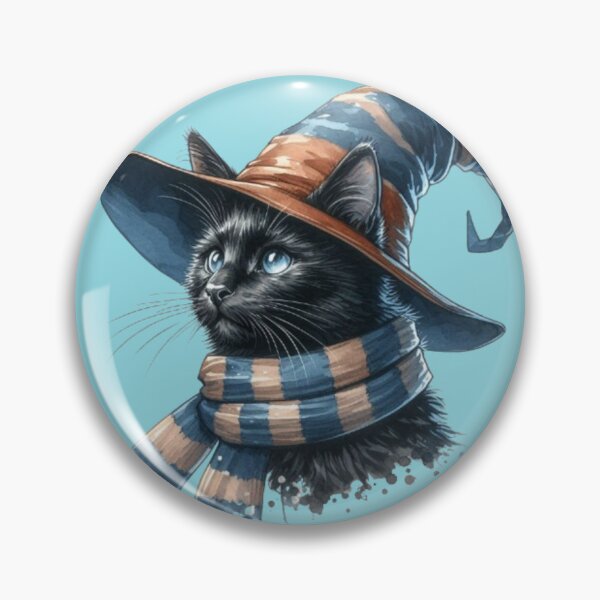 Item preview, Black Cat in Wizard Hat and House Scarf - Cute Feline Fantasy Art designed and sold by 2ndSketch.
