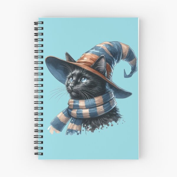 Item preview, Black Cat in Wizard Hat and House Scarf - Cute Feline Fantasy Art designed and sold by 2ndSketch.