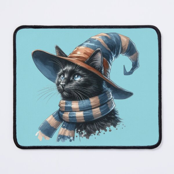Item preview, Black Cat in Wizard Hat and House Scarf - Cute Feline Fantasy Art designed and sold by 2ndSketch.