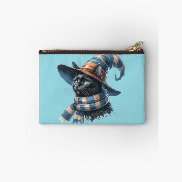 Item preview, Black Cat in Wizard Hat and House Scarf - Cute Feline Fantasy Art designed and sold by 2ndSketch.