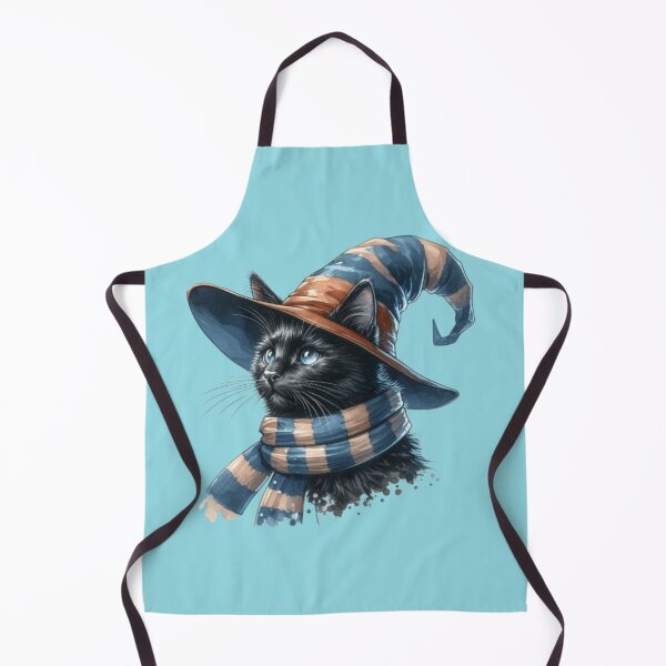 Item preview, Black Cat in Wizard Hat and House Scarf - Cute Feline Fantasy Art designed and sold by 2ndSketch.