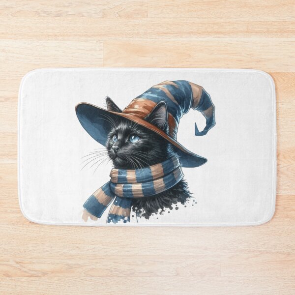 Item preview, Black Cat in Wizard Hat and House Scarf - Cute Feline Fantasy Art designed and sold by 2ndSketch.