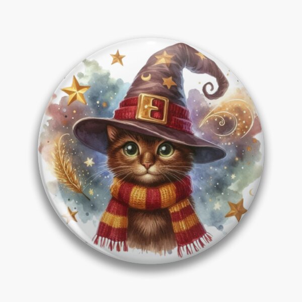 Item preview, Brave Cat in Wizard Hat and Striped Scarf - Bold Feline Fantasy Art designed and sold by 2ndSketch.