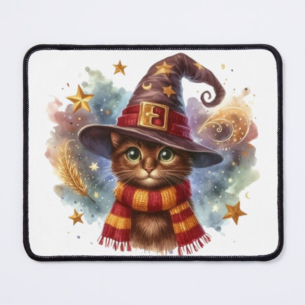 Item preview, Brave Cat in Wizard Hat and Striped Scarf - Bold Feline Fantasy Art designed and sold by 2ndSketch.