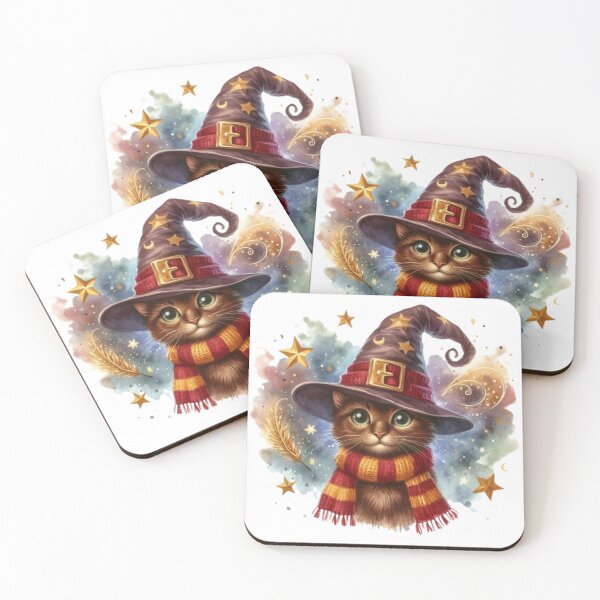 Item preview, Brave Cat in Wizard Hat and Striped Scarf - Bold Feline Fantasy Art designed and sold by 2ndSketch.