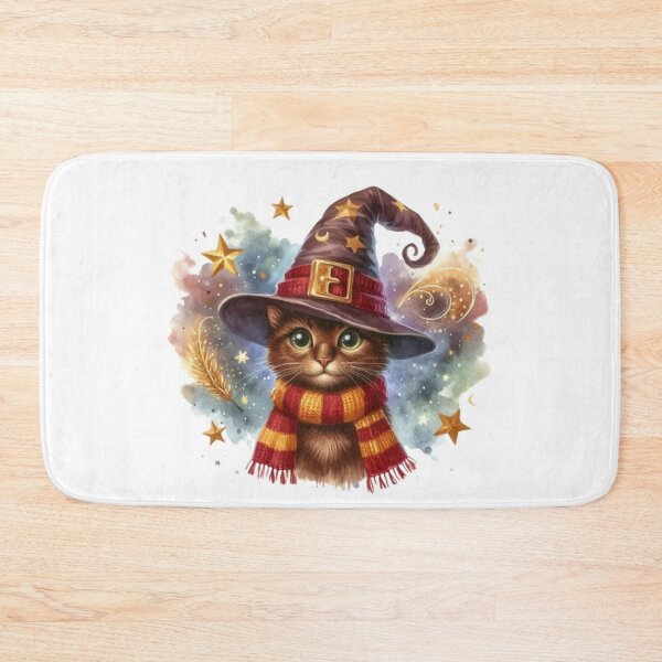 Item preview, Brave Cat in Wizard Hat and Striped Scarf - Bold Feline Fantasy Art designed and sold by 2ndSketch.