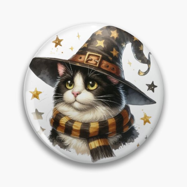 Item preview, Fluffy White Cat in Wizard Hat & Yellow Scarf - Cozy Feline Fantasy Art designed and sold by 2ndSketch.
