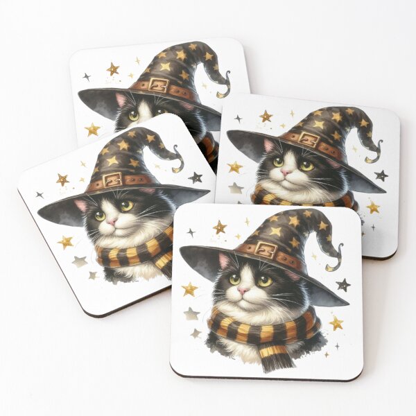 Item preview, Fluffy White Cat in Wizard Hat & Yellow Scarf - Cozy Feline Fantasy Art designed and sold by 2ndSketch.
