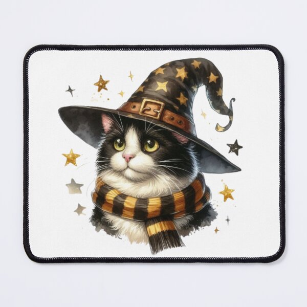 Item preview, Fluffy White Cat in Wizard Hat & Yellow Scarf - Cozy Feline Fantasy Art designed and sold by 2ndSketch.
