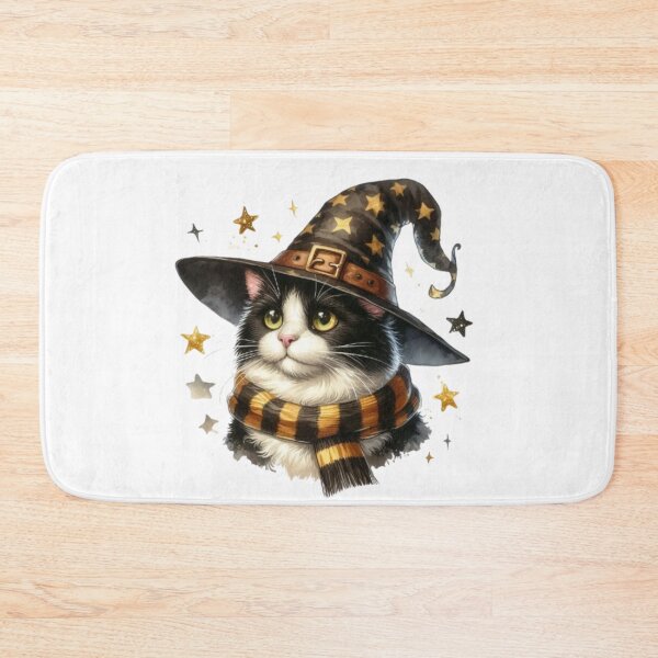 Item preview, Fluffy White Cat in Wizard Hat & Yellow Scarf - Cozy Feline Fantasy Art designed and sold by 2ndSketch.