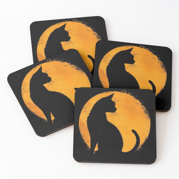 Item preview, Black Cat Silhouette Against The Orange Moon designed and sold by GrinGalore.