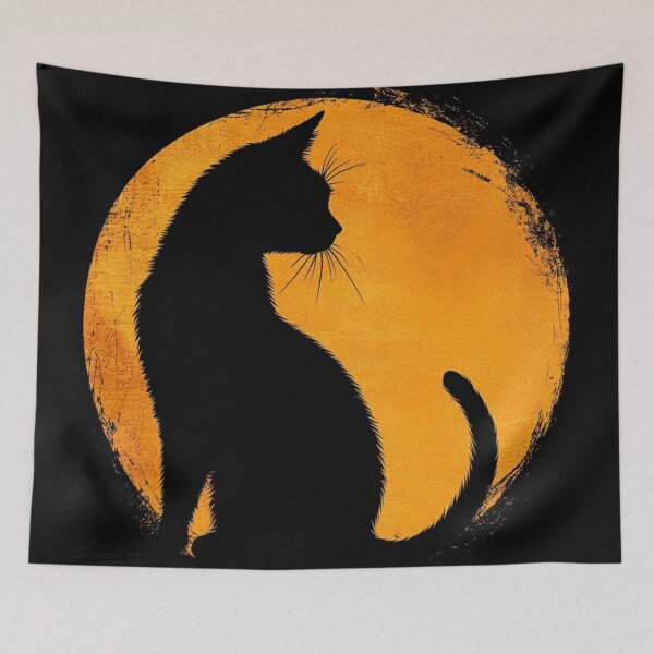 Item preview, Black Cat Silhouette Against The Orange Moon designed and sold by GrinGalore.