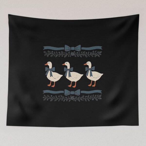 Item preview, Whimsical Three Geese with Blue Bows and Floral Border | Cute Farm Animal Aesthetic Art designed and sold by love3617.