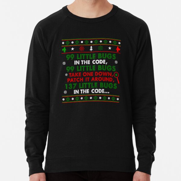 Aperçu de l'œuvre 99 petits bugs dans le code | Pull de Noël moche et rigolo pour programmeurs créée et vendue par elvinsevere.