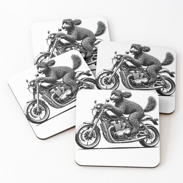 Aperçu de l'œuvre Cool Labradoodle chevauchant une moto Biker Dog Lover créée et vendue par Kimberley King Art  King Art.