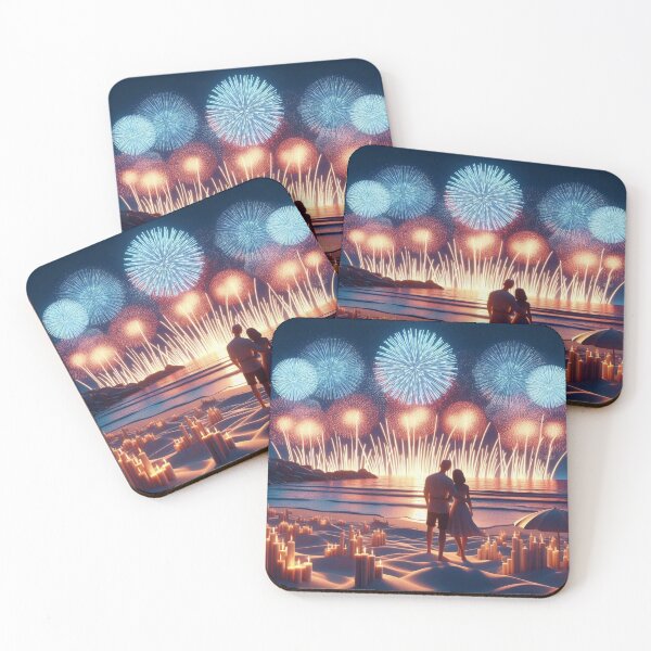 Item preview, Romantic Beach Fireworks Display - Couple Celebrating Under Night Sky designed and sold by choder61.