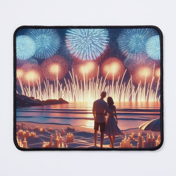 Item preview, Romantic Beach Fireworks Display - Couple Celebrating Under Night Sky designed and sold by choder61.