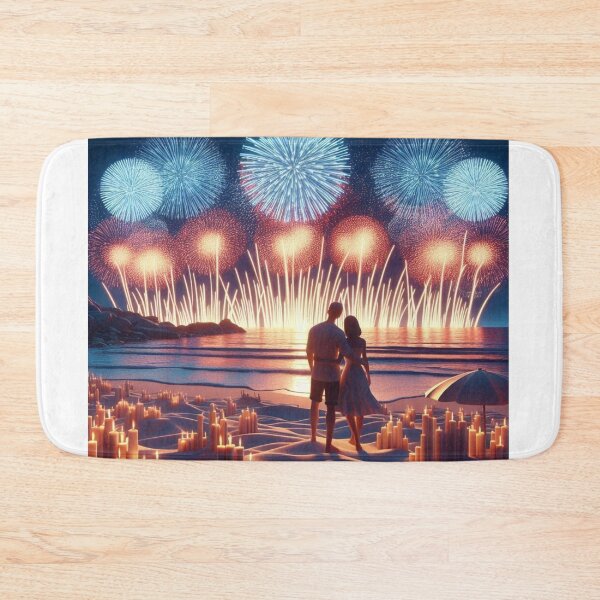 Item preview, Romantic Beach Fireworks Display - Couple Celebrating Under Night Sky designed and sold by choder61.