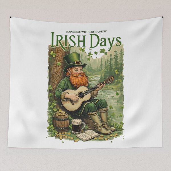 Item preview, Cheerful Leprechaun Playing Guitar Surrounded by Festive Objects designed and sold by Aise06.
