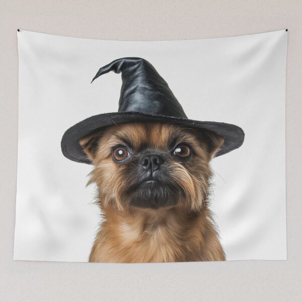 Item preview, Brussels Griffon Dog Wearing Halloween Witch Hat designed and sold by LazyOwlStore.