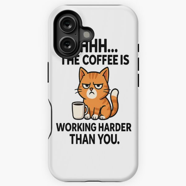 Aperçu de l'œuvre Chat grincheux du café – Chut… Le café travaille plus dur que toi Citation drôle créée et vendue par VibeNest.